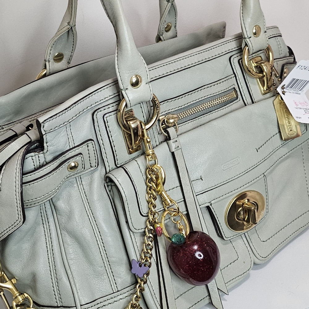 MSRP $700 Coach Hampton Lindsay Satchel Handbag Tote Mint Green Leather Turnlock - Picture 4 of 11
